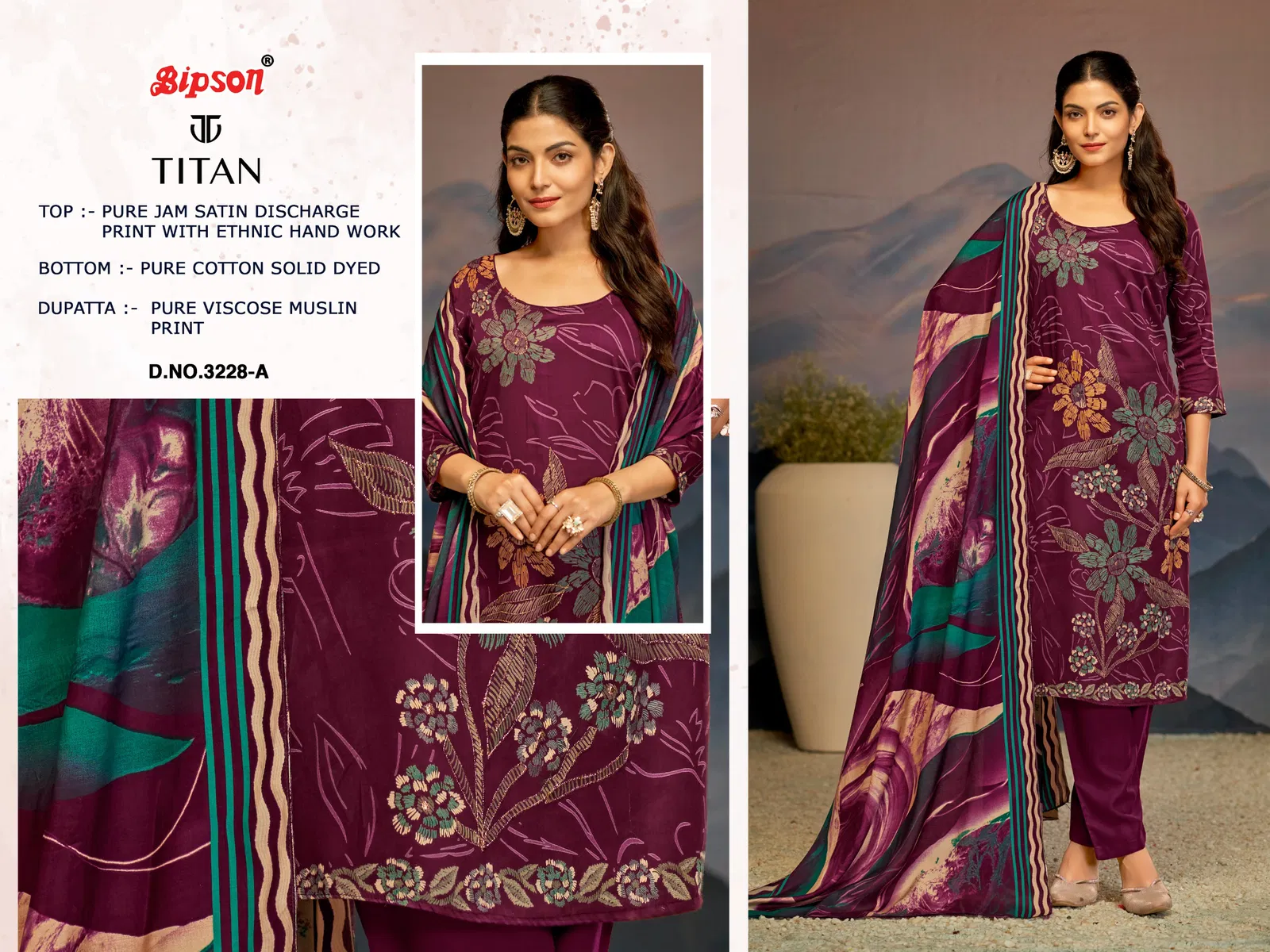 Titan 3228 By Bipson Jam Satin Printed Dress Material Suppliers In India